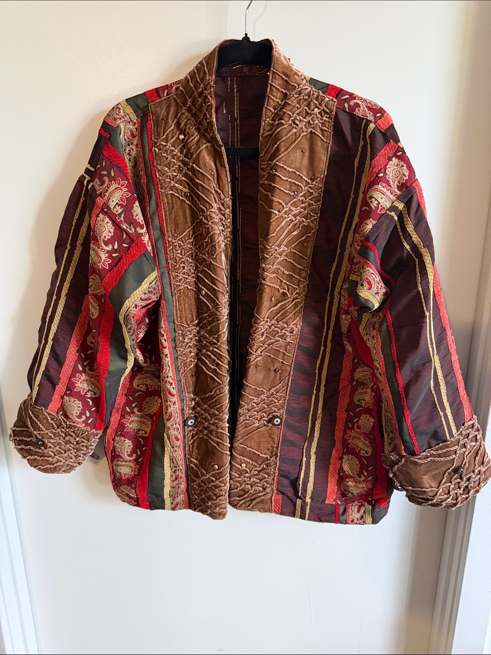 Nadya Vintage Tapestry Handmade Bohemian mixed Textile Jacket Exc Cond